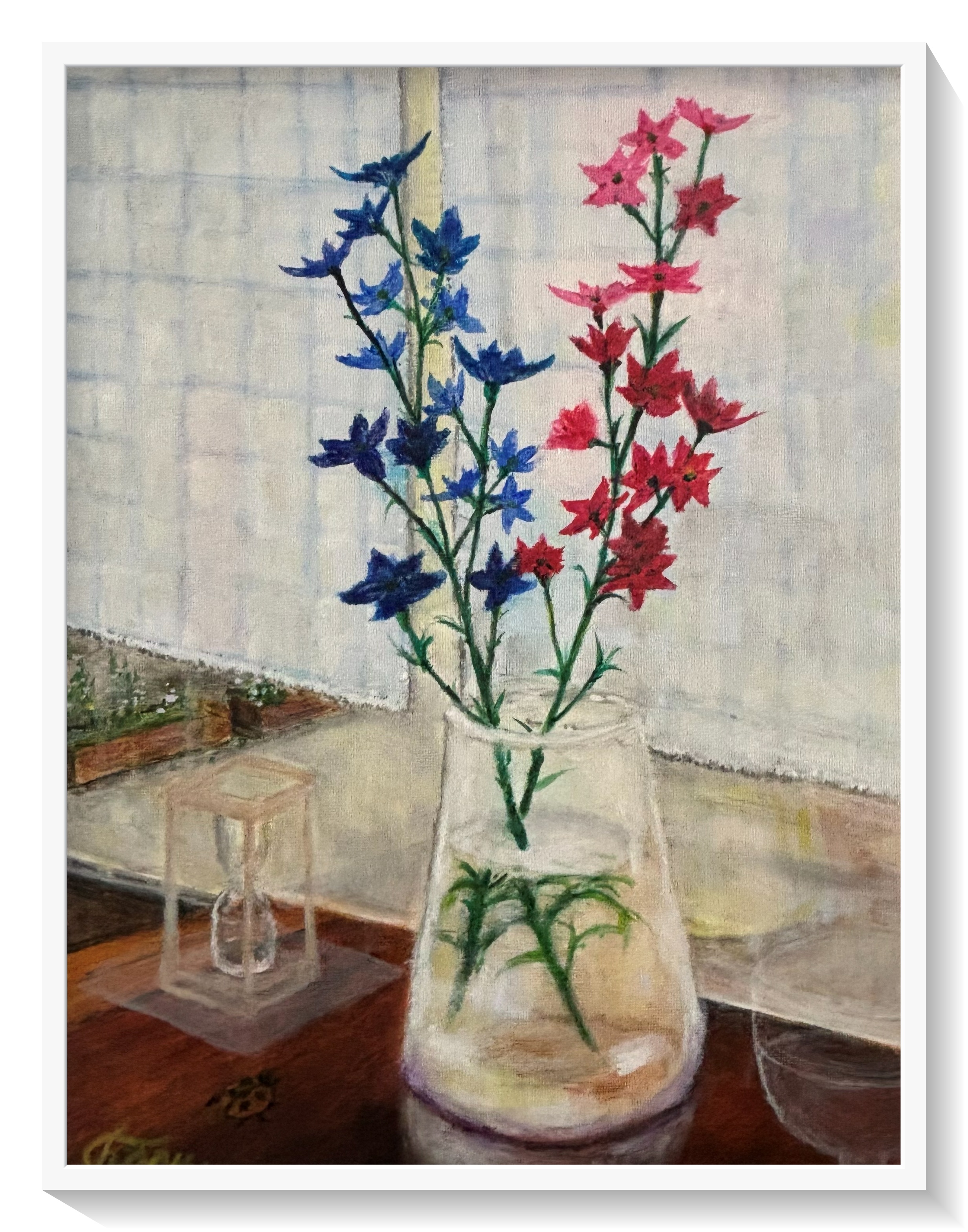 趣味でアクリル画を描いています - 窓辺に置かれた花瓶